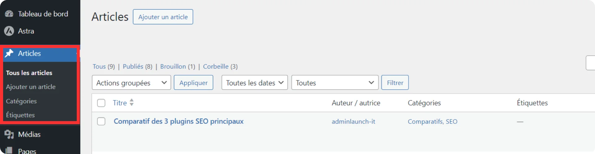 Section Articles de WordPress