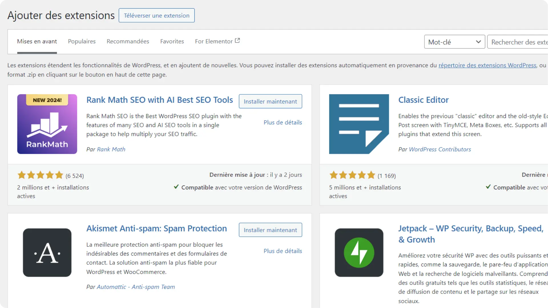 bibliothèques des extensions wordpress