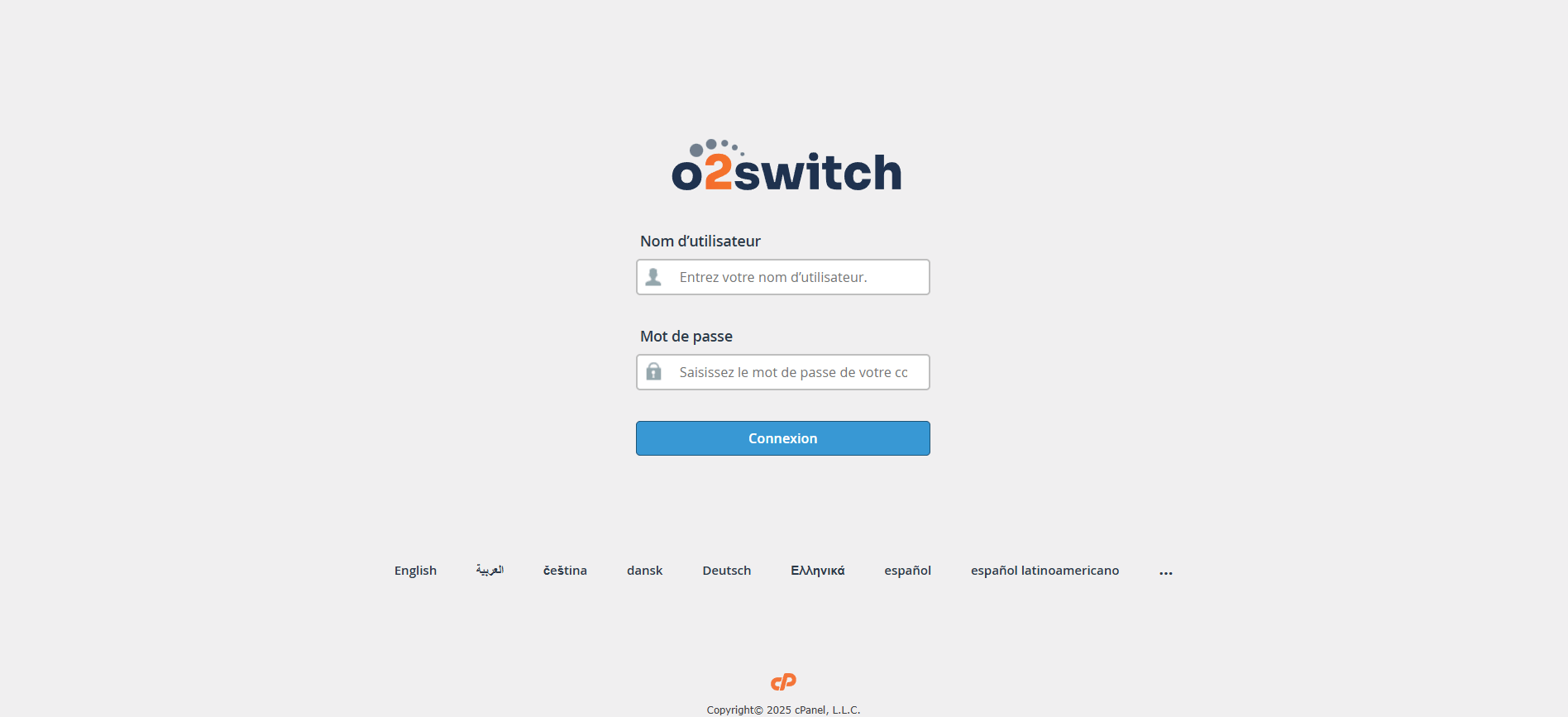 Page de connexion O2 Switch