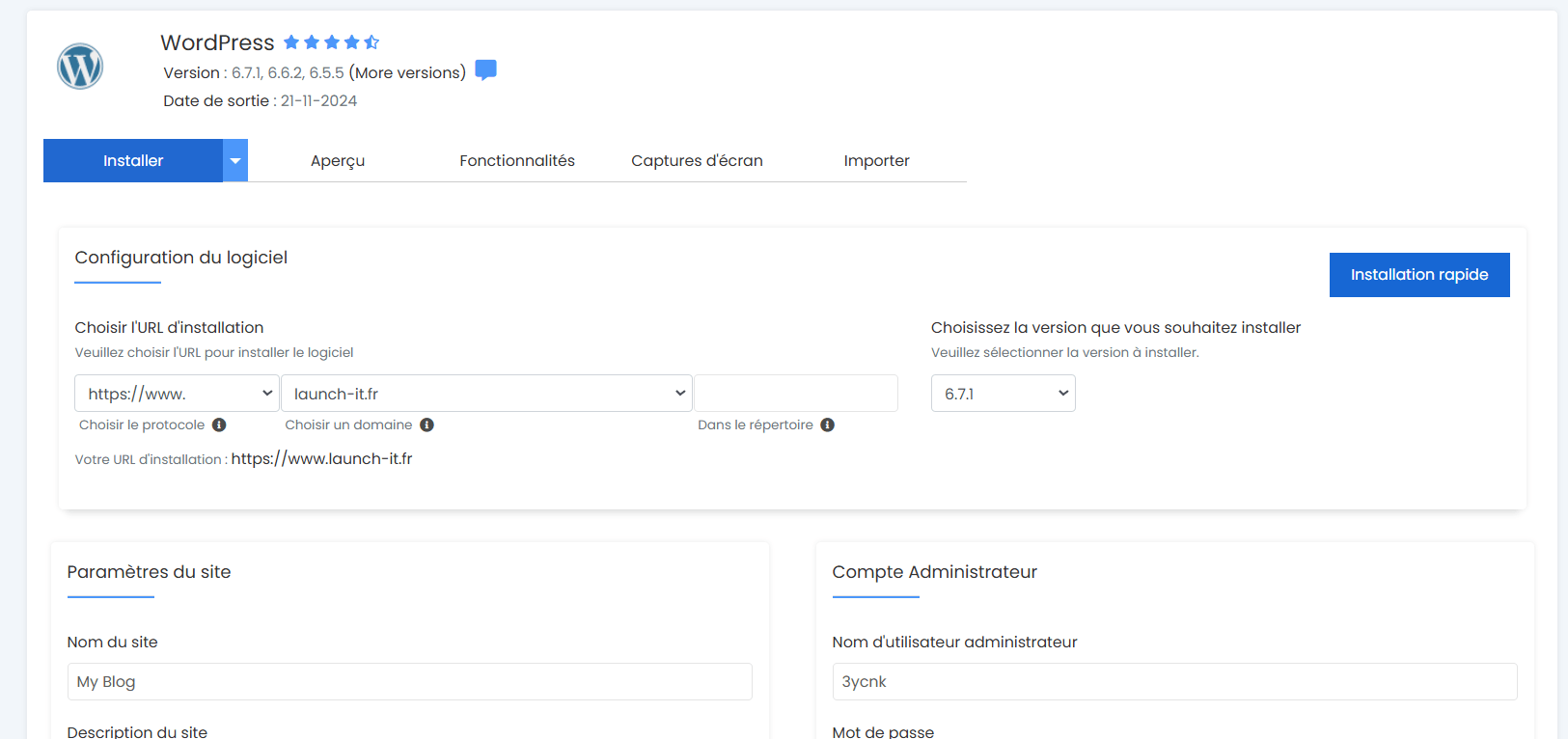 Configuration du logiciel WordPress via cPanel