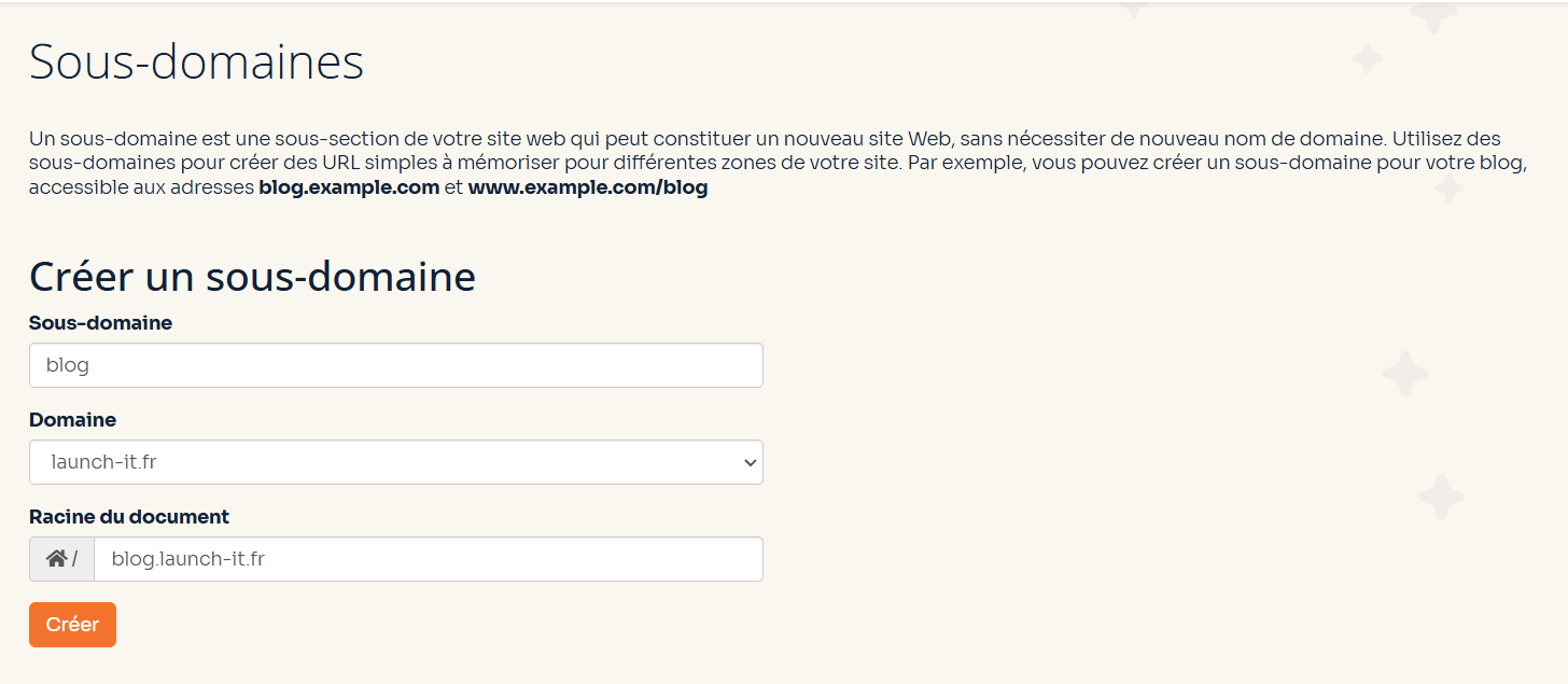 Création d'un sous domaine via cPanel