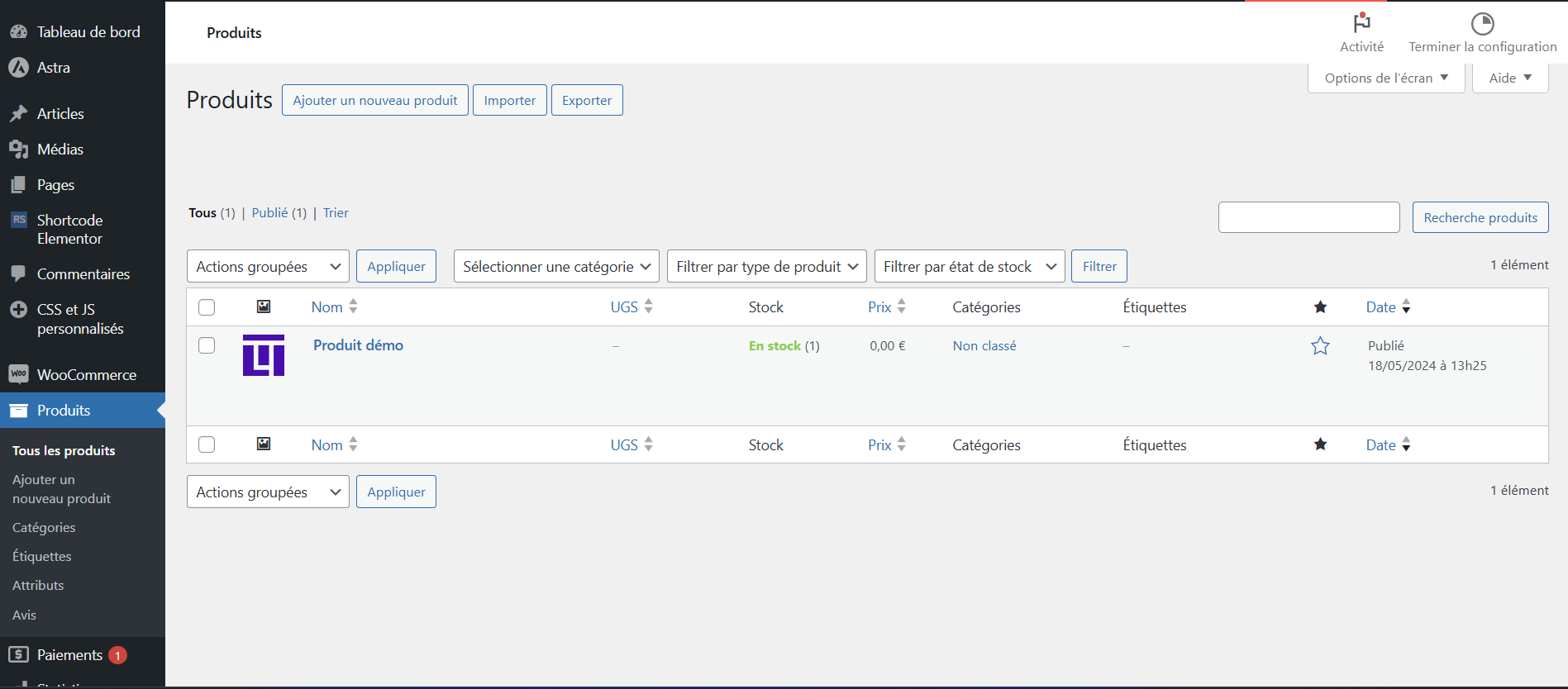 tableau de bord wordpress - woocommerce