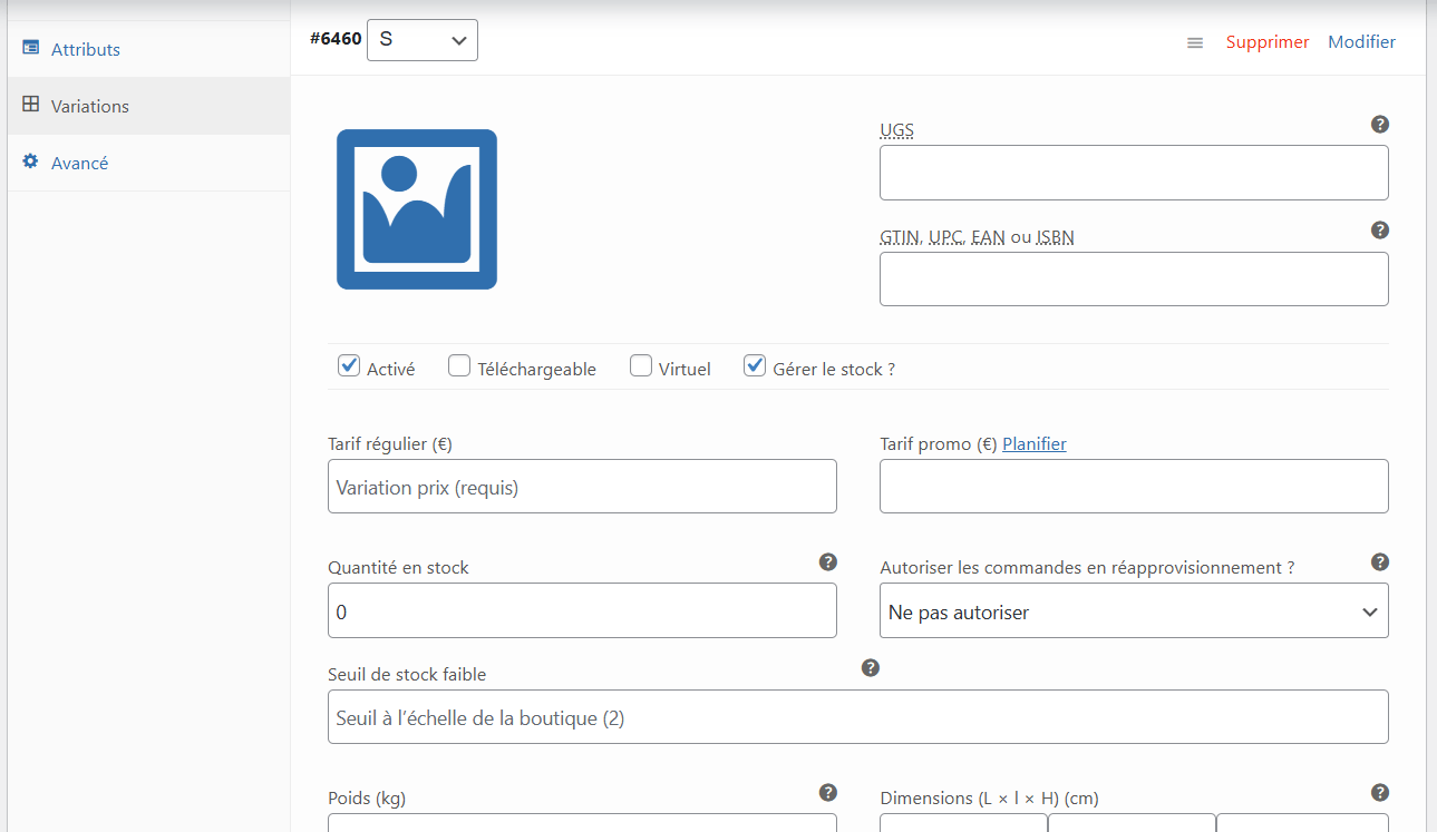 formulaire de variation