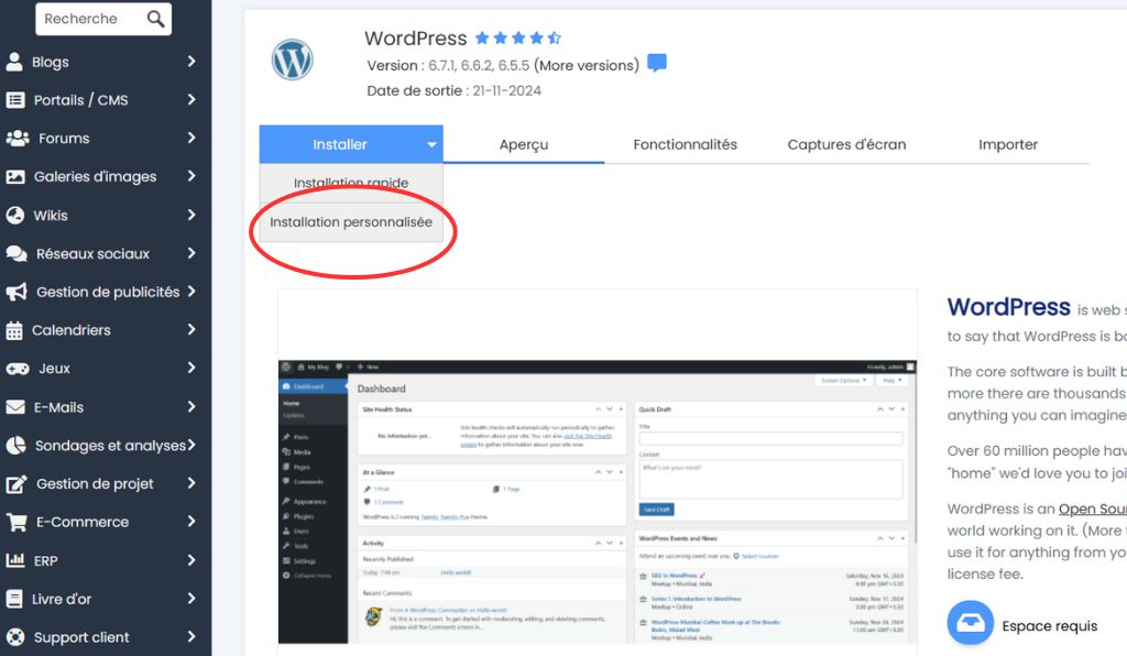 Installation WWordpress personnalisée